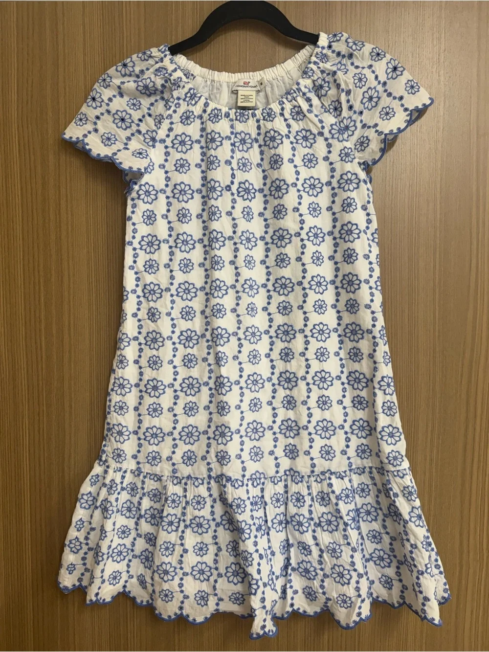Vineyard Vines Girls White and Blue Floral Cotton Eyelet Sundress